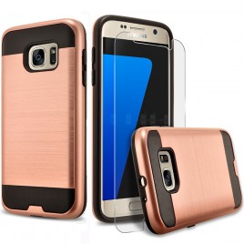 Samsung Galaxy S7 Case, 2-Piece Style Hybrid Shockproof Hard Case Cover with [Premium Screen Protector] Hybird Shockproof And Circlemalls Stylus Pen (Rose Gold)